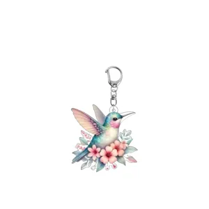 2D acrylic watercolor hummingbird flower keychain cute pendant stylish bag charm for everyday keys.