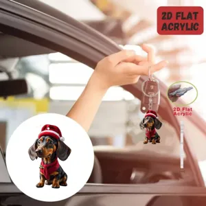 Christmas dachshund acrylic keychain flat 2D car hanging ornament cute holiday party gift