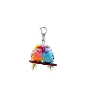Acrylic parrot keychain cute lovebirds pendant metal keyring daily accessory gift item style.