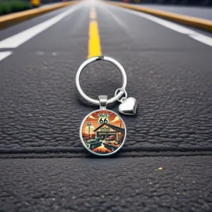 Porte-clés cabochon en verre Route 66 Vintage Garage avec charme cœur pour cadeau