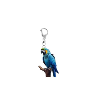2D acrylic blue yellow macaw parrot keychain, durable metal ring, stylish bag daily charm.