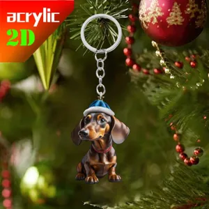 Acrylic 2D Dachshund Christmas Tree Hanging Ornament Cute Dog Keychain Holiday Gift