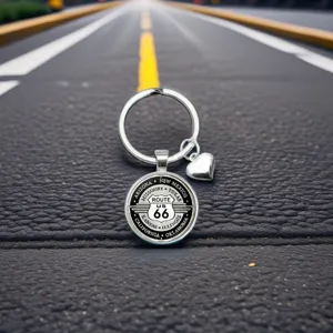 Porte-clés en métal Route 66 avec cabochon en verre et cœur, cadeau élégant pour hommes et femmes