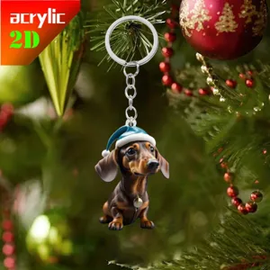 Christmas dachshund acrylic keychain festive holiday hanging ornament backpack accessory