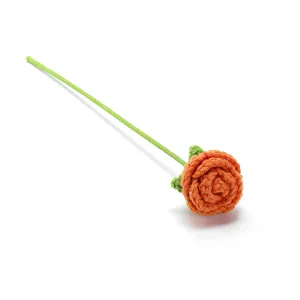 Handgemachte Häkelnadel orange Rose Blume Stiel Heimtextilien DIY Blumenstrauß Dekoration