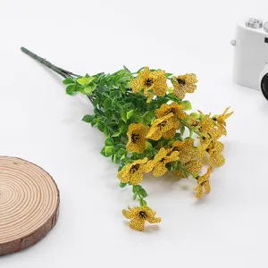 Artificial eucalyptus flower bouquet 7-fork yellow patterned artificial flowers for decoration