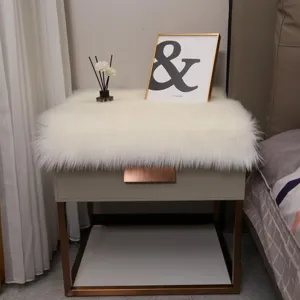 Thickened faux wool bedside table mat, soft fluffy plush cover for desk, tea table, and home decor.