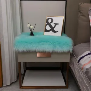 Thickened faux wool bedside table mat long plush table cover for bedroom decor and desk use.