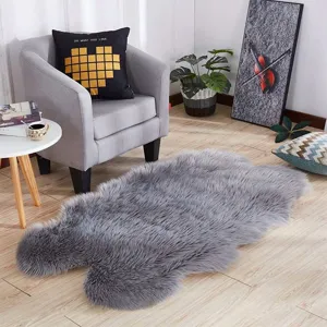 Tapis en fausse fourrure gris pelucheux irregulier tapis de sol doux pour salon chambre