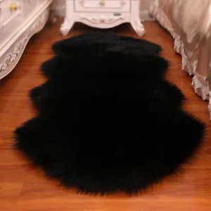 Tapis en fausse fourrure noire tapis en peluche irregulier tapis duveteux pour chambre salon
