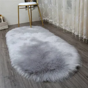 Tapis ovale en fausse laine pour salon, tapis de sol moelleux et epais pour chambre.