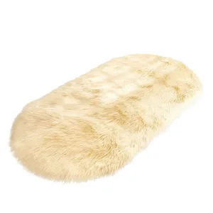Faux wool oval rug, fluffy thick carpet for living room bedroom bedside floor mat home decor