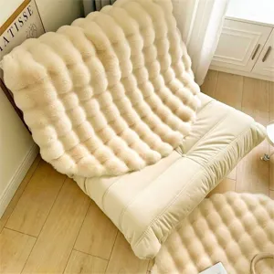 Cream style rabbit plush round bubble velvet carpet sofa cushion for cozy home decor