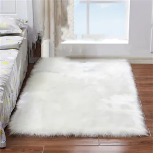 White faux furry rug soft fluffy bedside carpet for bedroom living room floor decor