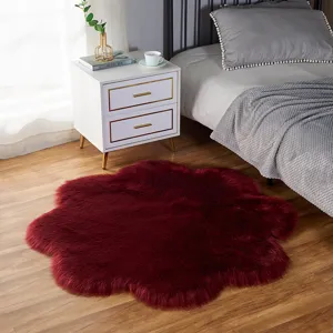 Fluffy flower shaped area rug faux fur soft bedroom bedside mat cozy home decor floor carpet
