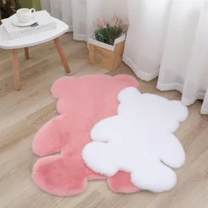 Cute Bear Shaped Plush Rug Soft Fluffy Cartoon Floor Mat For Bedroom Children Room Bedside Area Rug Home Decor