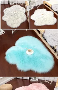 Fluffy faux fur rug irregular cloud heart shaped soft bedroom living room floor mat