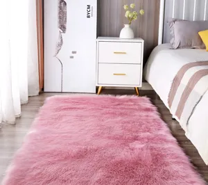 Roze fluffy pluche vloerkleed voor slaapkamer, dik zacht imitatie kasjmier tapijt.