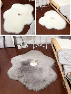 Fluffy faux fur cloud rug for living room bedroom, soft irregular fluffy floor mat white grey.