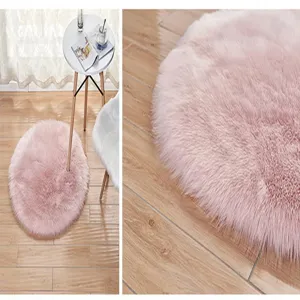 Rosa flauschiger runder Kunstwoll-Shaggy-Teppich für Schlafzimmer und Stuhlkissen.