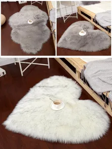Fluffy heart-shaped plush area rug, soft irregular cloud floor mat for bedroom or living room.