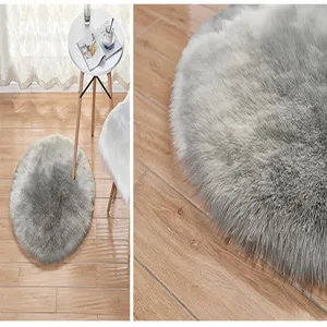 Grauer Kunstfell runder Teppich flauschiger Plüsch Teppich für Schlafzimmer und Stuhl.