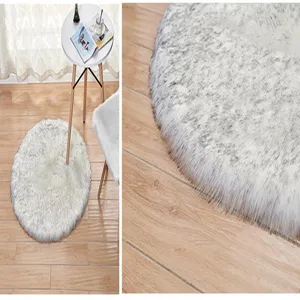 Kunstfell runder Teppich flauschiger Plüsch Teppich Schlafzimmer Bettmatte Stuhl Kissen Detail