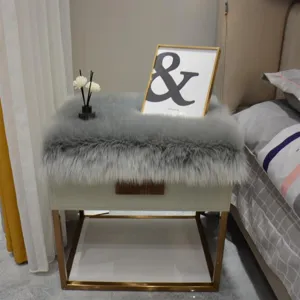 Thickened faux wool bedside table mat, soft grey plush desktop cushion for home decor.