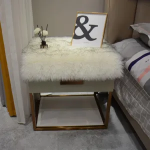 Thickened faux wool bedside mat fluffy plush table cover for bedroom nightstand home decor.