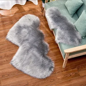 Fluffy Heart Shaped Faux Fur Area Rug Grey Plush Floor Mat for Living Room Bedroom Decor