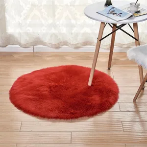 Roter runder Kunstfell-Tep., flauschige Acryl Langhaar Bettvorleger für gemütliches Zimmer.