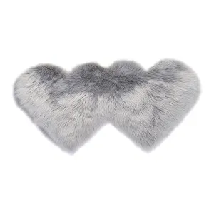 Modern minimalist double heart faux fur rug fluffy soft plush floor mat for bedroom living room