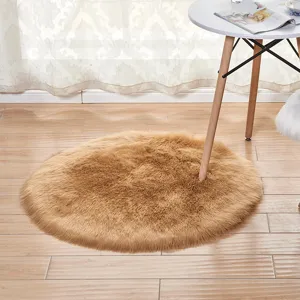 Runder Kunstpelz Flauschiger Teppich, Weicher Plueschteppich fuer Schlafzimmer, Kamelfarben