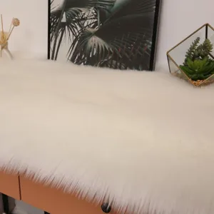Thickened faux wool bedside table mat long plush desk runner for home decor and coffee table