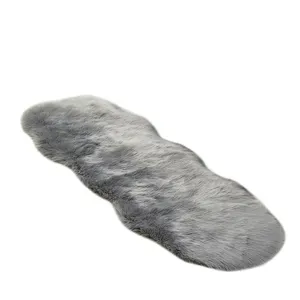 Grey faux fur rug soft fluffy bedside carpet modern plush floor mat for bedroom and living room