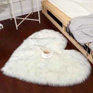 White fluffy heart shaped faux fur rug for bedroom living room bedside cozy home decor.