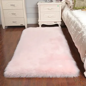Pink fluffy faux fur rug, soft plush bedroom bedside area rug living room floor mat