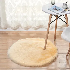 Round faux fur rug fluffy plush floor mat yellow bedroom bedside carpet soft decor