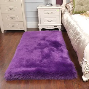 Fluffy purple area rug for bedroom bedside, soft long plush floor mat for living room home decor.