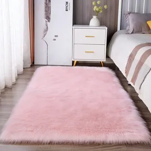 Roze pluche pluizige vloerkleed voor slaapkamer bedrand, zachte faux kasjmier gezellige mat.