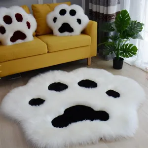 Cozy cat paw plush rug detail, soft fluffy material and cute design for bedroom and living room.