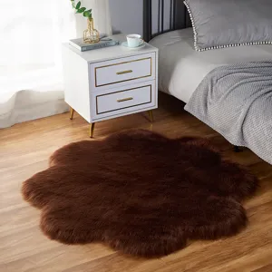 Brown fluffy petal shaped shaggy rug for bedroom bedside floor mat cozy soft plush