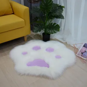 Fluffy cat paw rug, soft plush floor mat for bedroom, living room, and children's room decor.