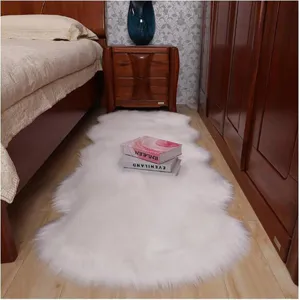 White faux sheepskin rug soft fluffy plush carpet for bedroom living room floor decor home.