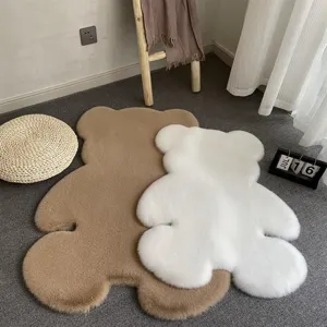Cute Bear Shaped Plush Rug Imitation Rabbit Fur Soft Floor Mat For Bedroom Children Room Bedside Decorative Carpet