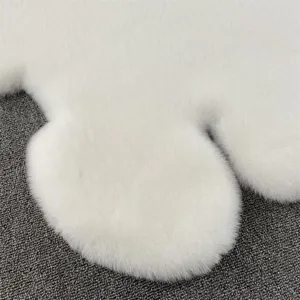 White faux rabbit fur cute bear rug plush decorative mat bedroom bedside floor detail