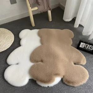 Faux rabbit fur cute bear rug plush decorative mat for bedroom girlish room bedside floor mat