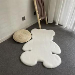 Cute white bear plush rug faux rabbit hair fluffy bedroom bedside floor mat home decor