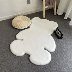 White fluffy plush bear shaped rug for bedroom floor mat cute cartoon aesthetic decor