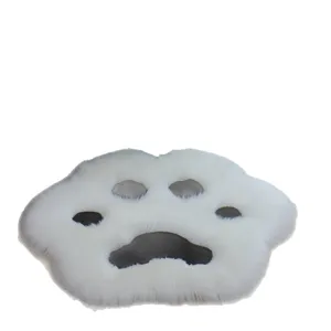 Fluffy cat paw shaped plush area rug, soft white faux fur floor mat for bedroom.